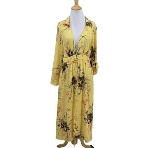 Haute Project Dress Womens S Small Party Over Floral Tab Sleeve Deep V Neck Maxi